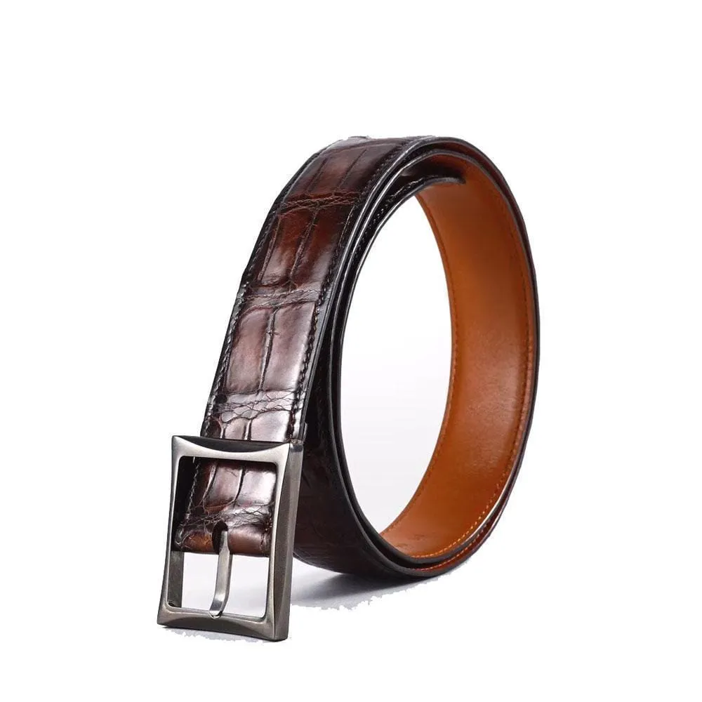 Belt Men's Vintage Genuine Crocodile Leather  Single Side With  Stainless Steel Buckle