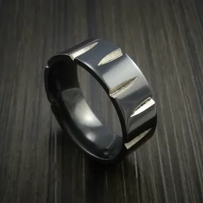 Black Titanium Wedge Cut Wedding Band Men's Ring