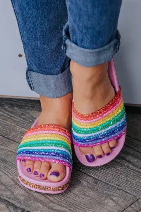 Candylicious Rainbow Sparkling Sandals in Pink