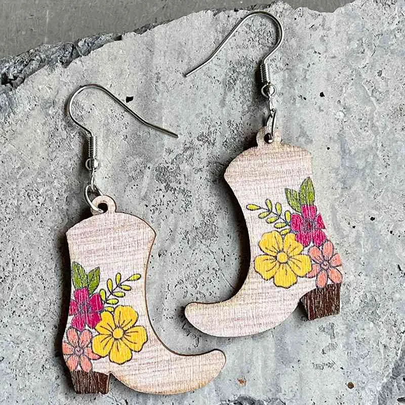 Cowboy Boots Wooden Dangle Earrings