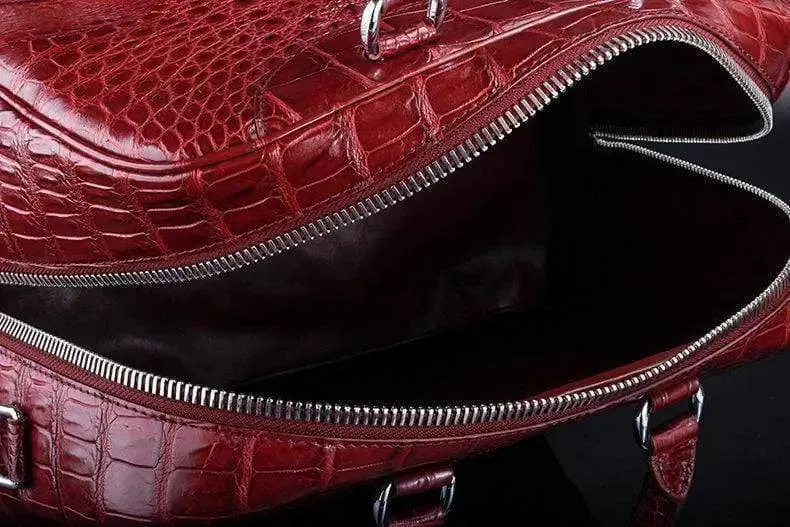 Crocodile Leather Duffel Travel Bag Red