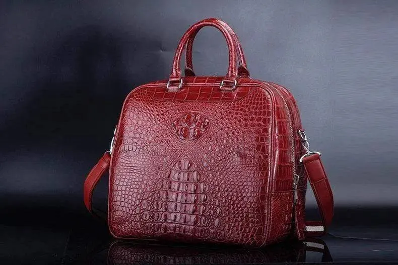 Crocodile Leather Duffel Travel Bag Red