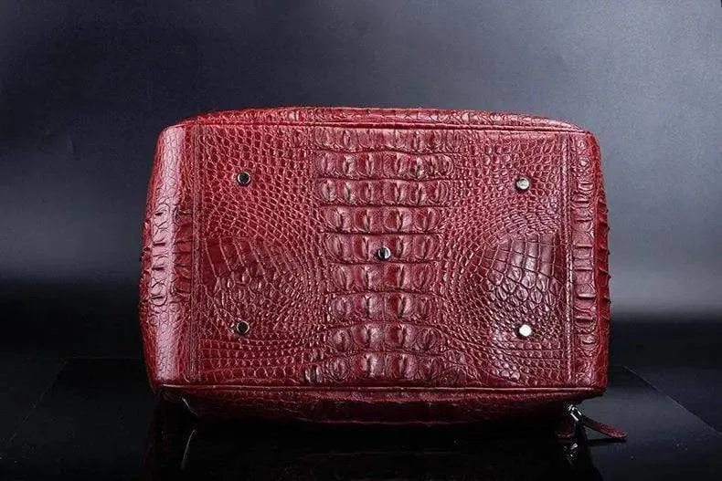 Crocodile Leather Duffel Travel Bag Red