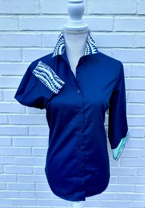 Elizabeth 3/4 Sleeve  - Navy w Navy Geo and Lime Stripe (3408)