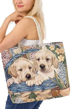 Instant Shipping! Lab Pups Duo Woven Tapestry Tote Bag