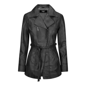 Ladies Women Real Soft Italian Black Leather Mid Length Jacket