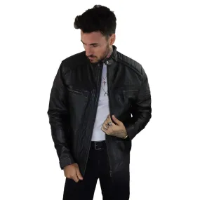 Mens Black Brown Vintage Biker Real Leather Jacket Distressed Zipped Casual