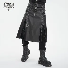 Men's Gothic Double-belt Side Slit Skirt