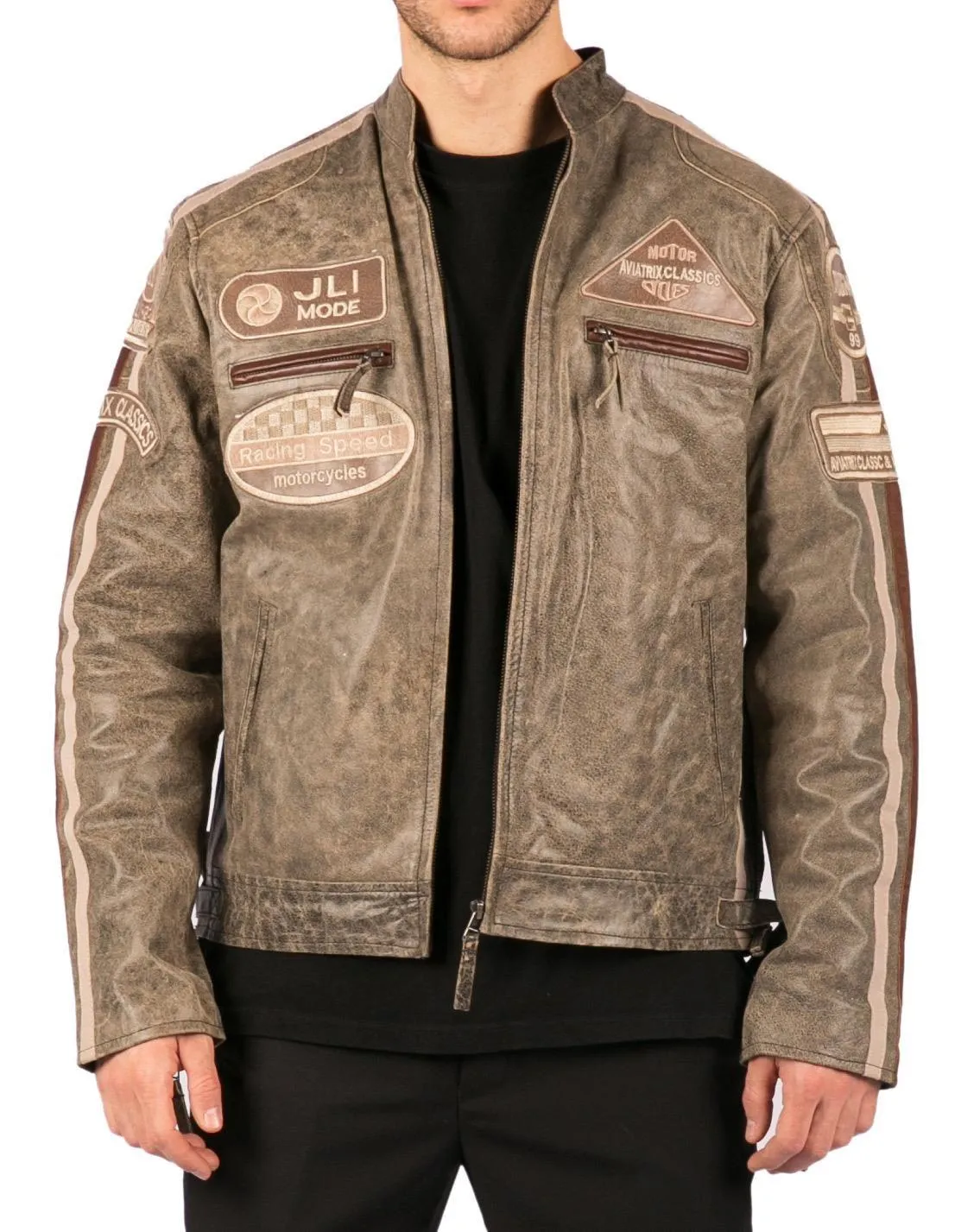 Men's Zipped Biker Leather Jacket | Infinity