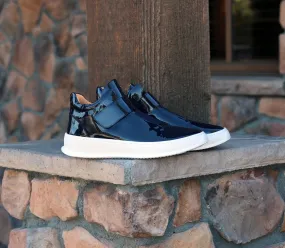 Shiny Calfskin High Top Sneaker Navy